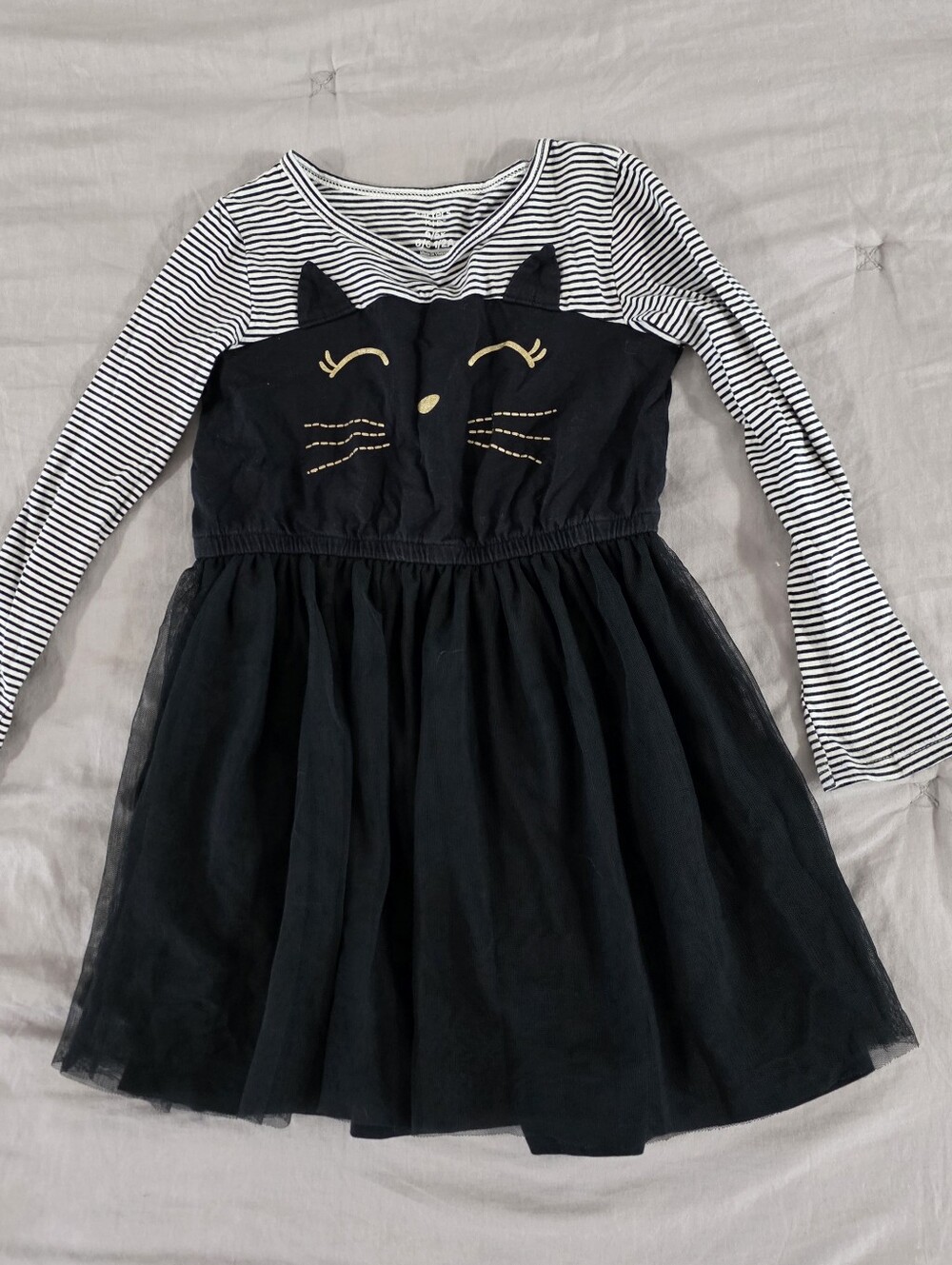 Carter's Girls long sleeve Black and White Striped Cat Dress Size 6